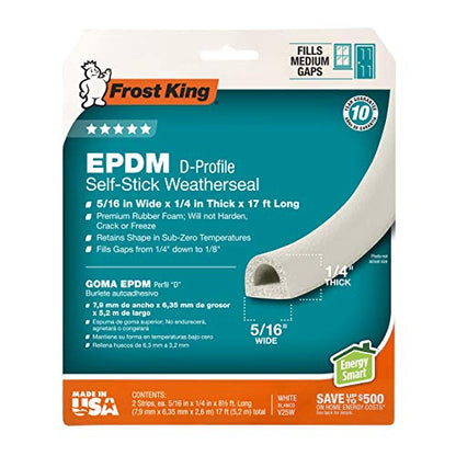 Frost King V25WA D-Section Rubber Self-Stick Weatherseal Tape, 5/16" W, 1/4" T, 17 ft L, White - size: 5/16" W, 1/4" T, 17 ft L, style: D-Section, 5/16" W, 1/4" T, 17 ft L, White