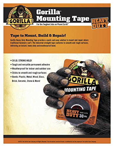 Gorilla Heavy Duty Double Sided Mounting Tape, 1" x 60", Black, (Pack of 12) - size: 1" X 60"