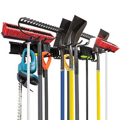 Tool Storage Rack, 8 Piece Garage Organizer, Metal, Wall mounted, Holder for Broom, Mop, Rake Shovel & Tools!