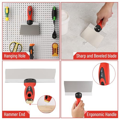 Bates Stainless Steel Putty Knife Set - 5 Pack, 14", 12", 10", 8", 6" Drywall Knives, Scraper Tool