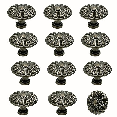 12 Pack Vintage Dresser Knobs, Antique Bronze Drawer Knobs Pull Handles, 1.34in Diameter, Flower Shape - style: Flower Shape-A
