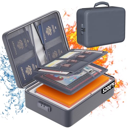 DocSafe 5200°F Document Organizer with Lock,Upgraded Heat Insulated Fireproof＆Waterproof Box 8 Layers File Organizer,Portable Home Travel Safe Storage for Important Documents, Files,Gray (Soft) - color: Gray, size: 15"x11"x4.1"