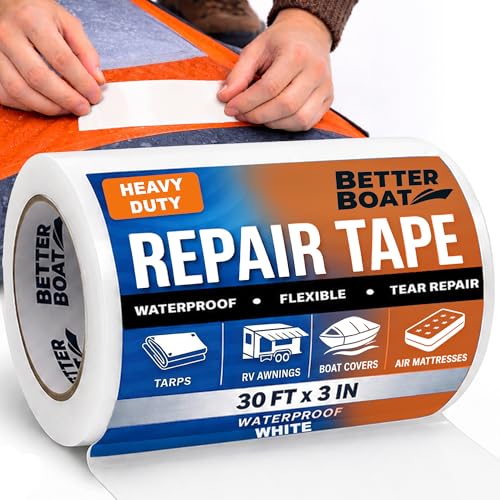 Better Boat Repair Tape for Fabric and Vinyl 30ft x 3in, White Waterproof Patch Tape for RV Awning Canvas Tent Tarp Sail Canopy Boat Cover, Heavy Duty - color: White
