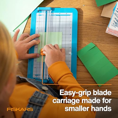 Fiskars Kids Junior Paper Trimmer – Turquoise Safe and Easy Paper Cutter for Crafting and School Projects 7 x 11.5 Inches - style: Jr Paper Trimmer