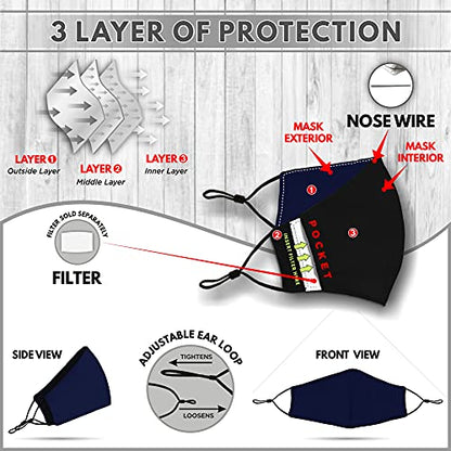Washable Face Mask with Non-Adjustable Ear Loops & Nose Wire - color: Solid - Navy