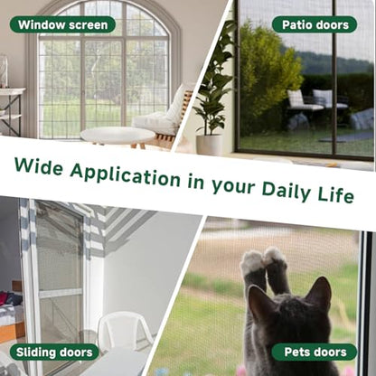 Windows Screen Replacement Kit and Screen Door Repair Kit 48"x118" Durable Fiberglass Mesh Roll with Spline/Roller/Hook/Cutter & Ruler, Sliding Screen Door Replacement for Window & Patio Doors
