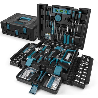 Sundpey 379-PCs Home Tool Kit - Portable Complete Household and Auto Repair Tool Set - Hand General Basic Tool Box Storage Case with Drawer - Full Basic Toolkit for Handyman & Diyer & Homeowner - color: Blue