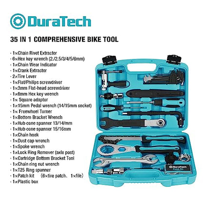 DURATECH Bike Repair Kit, 35PC Bicycle Tool Kit with Carry Case, Bike Accessories for Repairing Tyres, Brakes, Chains, Pedal, Mountain Bike & Road Bike Maintenance, Great Gift for Men, Women - size: 35 PC