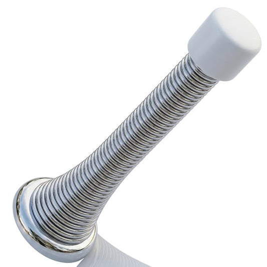 Spring Door Stopper Color Chrome –1 Replacement Wall Door Stopper – Easy Installation Doorstop with Rubber Bumper Tip – Heavy Duty Materials and No-Damage Design - color: Chrome