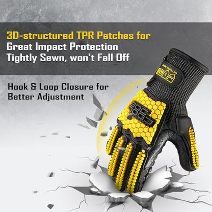 COOLJOB A6 Cut Resistant Anti Vibration Work Gloves Men, TPR Impact Reduce Mittens, Palm Rubber Patch Shock Absorption, M-2XL - size: XX-Large