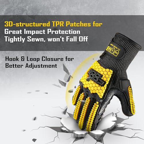 COOLJOB A6 Cut Resistant Anti Vibration Work Gloves Men, TPR Impact Reduce Mittens, Palm Rubber Patch Shock Absorption, M-2XL - size: Medium