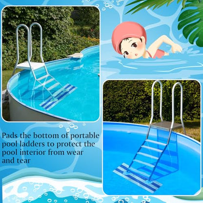 Drydiet Pool Step Mat Above Ground Ladder Mat, Swimming Protective Nonslip Step Pad with Texture, Pool Essentials Accessories for Floor Liners and Stairs, Blue and White Stripes(36 x 9 Inch) - size: 36 X 9 Inch