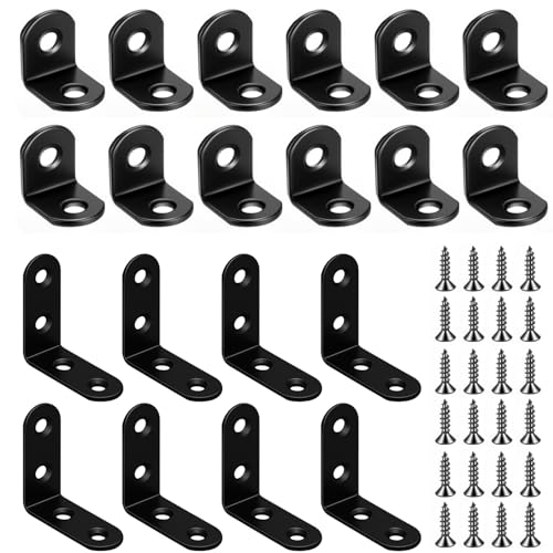 L Bracket Corner Bracket Brace Stainless Steel Small L Corner Angle Brackets 90 Degree Right Angle Brackets with Screws for Shelves Wood Furniture Cabinet Chair Drawer 20Pcs 2Sizes