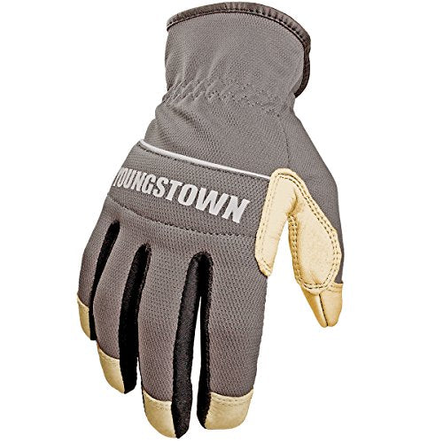 Youngstown Glove Hybrid Plus Leather Palm Heavy Duty Work Gloves For Men - Washable, Durable, Form-Fit - Gray - size: X-Large (Pack of 1)