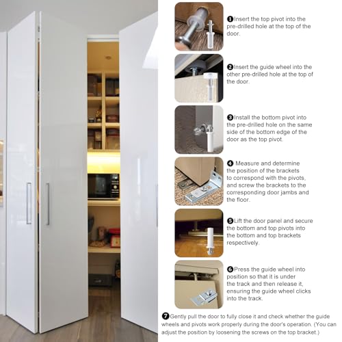 Bifold Door Hardware Repair Kit, 2 Pack Bifold Closet Door Hardware, Folding Door Hardware Include Top & Bottom Bracket, 3/8" Pivot, 7/8" Guides Wheel, for Folding Pocket Door Replacement