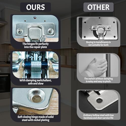 3 Pcs Cabinet Door Hinges, Cabinet Hinge Repair Plate Kit Fix Loose Sagging Cabinet Doors,Hinge Repair Plates for All Home Cabinets,Door Repair Kit Include(9 Repair Panels+3 Hinges+54 Screws) (3)