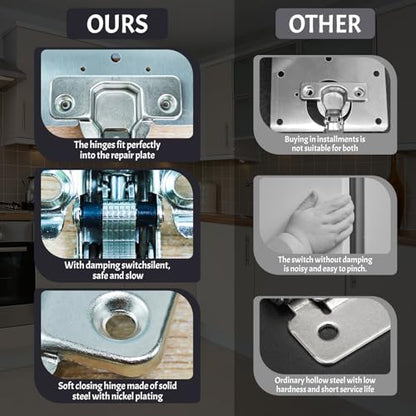 3 Pcs Cabinet Door Hinges, Cabinet Hinge Repair Plate Kit Fix Loose Sagging Cabinet Doors,Hinge Repair Plates for All Home Cabinets,Door Repair Kit Include(9 Repair Panels+3 Hinges+54 Screws) (3)