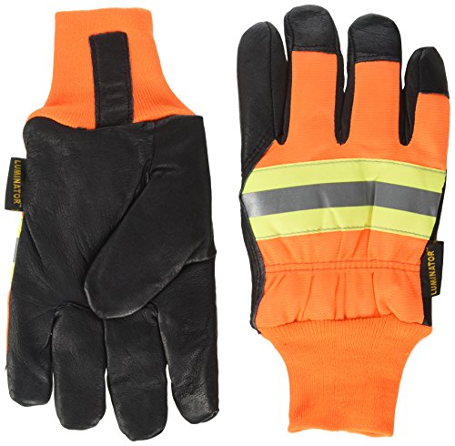 MCR Safety 34411XL Luminator Grain Pigskin Waterproof Thermosock Lined Gloves with Wing Thumb, Black/Orange, X-Large, 1-Pair - size: X-Large