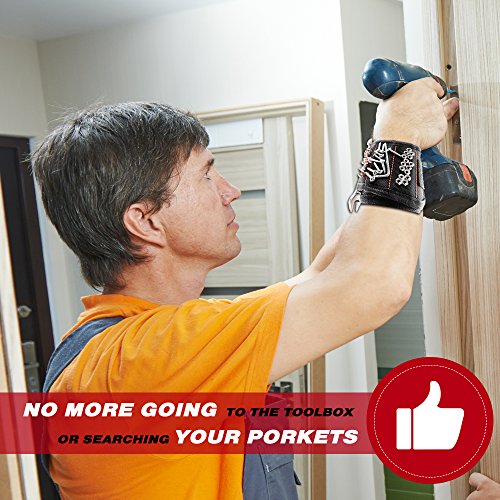GOOACC GRC-61 1 Pack Wristband with 15 Strong Magnets Screws Nails Drill Bits Holding Best Unique Tool Gift for DIY Handyman Father Dad Husband Boyfriend Men Women,2 Years Warranty - color: Black 1 Pack