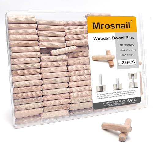 128 Pcs Wooden Dowel Pins, 5/16 x 1-9/16 inch Fluted Wood Dowels Hardwood Pegs for Stools, Cupboards, Frame Joinery - size: 128PCS 5/16X1-9/16