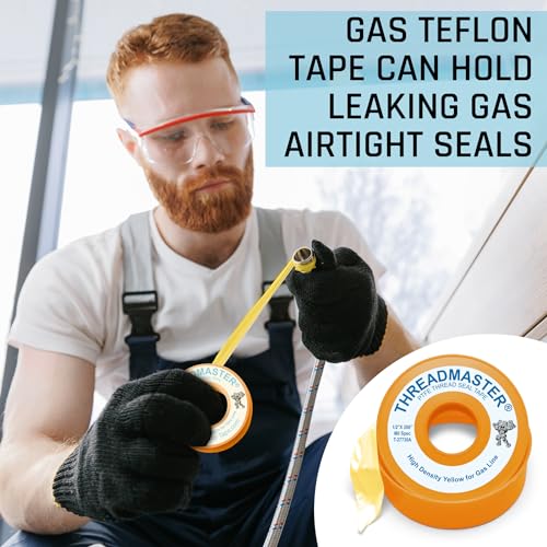TAPEWELL Yellow Gas Teflon Tape, Pipe Thread Sealant, 260" Length 1/2" Width, for Propane, Natural Gas, & More, Pack of 2 (2)