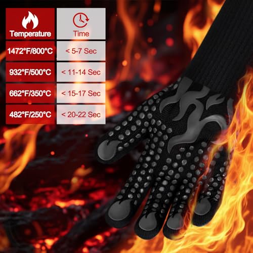 Comsmart BBQ Gloves, 1472 Degree F Heat Resistant Grilling Gloves Silicone Non-Slip Oven Gloves Long Kitchen Gloves for Barbecue, Cooking, Baking, Cutting - color: Black, size: long
