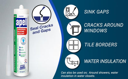 apel All Purpose Clear Silicone Sealant Waterproof (12 x 10.5 fl.oz.), 100% Silicone Caulk, Weatherproof & Flexible Adhesive Sealant for Indoor and Outdoor Use, Transparent - 12 Pack
