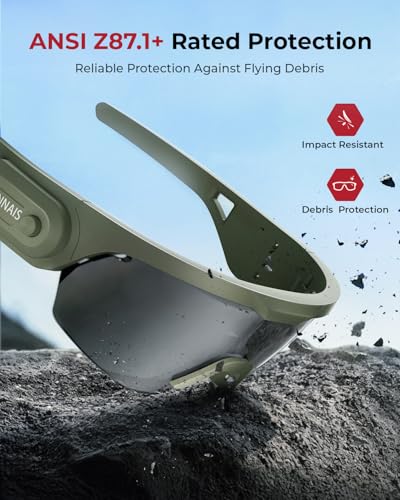 ONNAIS Shooting Glasses with Earplugs - ANSI Z87.1+ Safety Glasses with Detachable NRR 32dB Earplugs, Gifts for Men and Women - color: Military Green