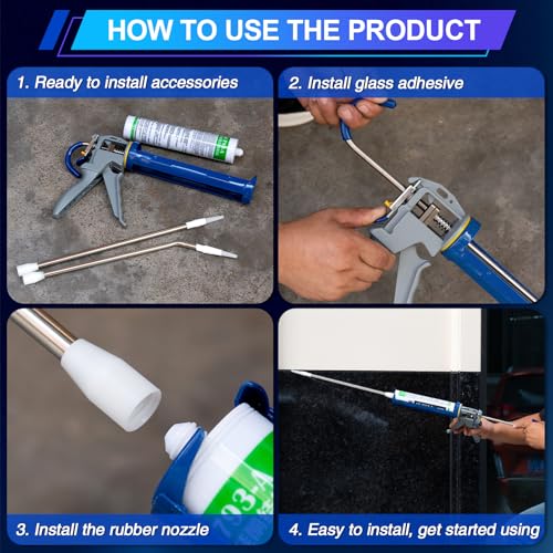 JL&LOVE Two Glass Glue nozzles, one Straight and one Curved,long sausage glue nozzle,stainless steel material,caulking nozzle extension,Sealing for special places