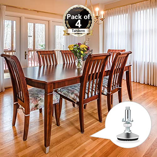 4 Set M10 Adjustable Leveling Feet, Heavy Duty Height Adjuster Furniture Leveler Foot With T Nut, Screw On Cabinet Restaurant Table Chair Self Levelers Leg (2 Base Dia & Thread Length, Silver) - style: Silver Stable Leg Levelers