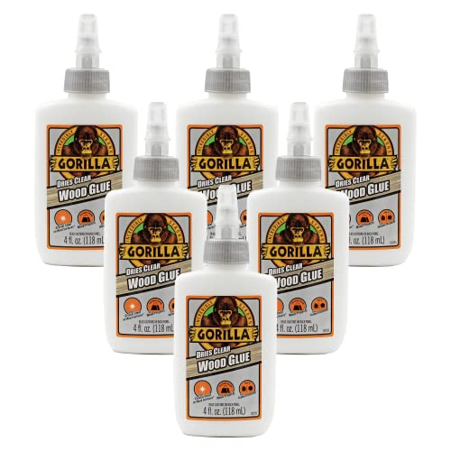 Gorilla Dries Clear Wood Glue, 4 Ounce Bottle (Pack of 6) - Water Resistant for Indoor or Outdoor Projects and Repairs - style: 6 - Pack