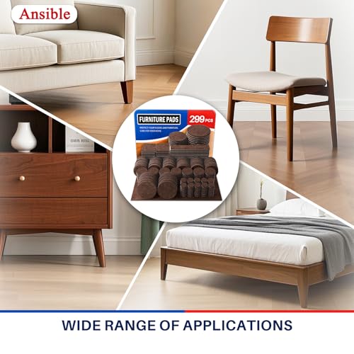 Ansible 299 PCS Felt Furniture Pads, Furniture Pads for Hardwood Floors, Chair Leg Feet Wood Floor Protectors (Brown) - size: 299 PCS Brown