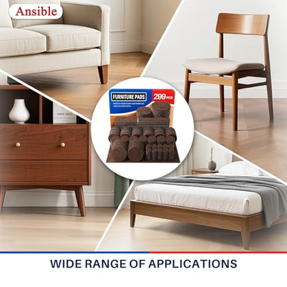 Ansible 299 PCS Felt Furniture Pads, Furniture Pads for Hardwood Floors, Chair Leg Feet Wood Floor Protectors (Brown) - size: 299 PCS Brown
