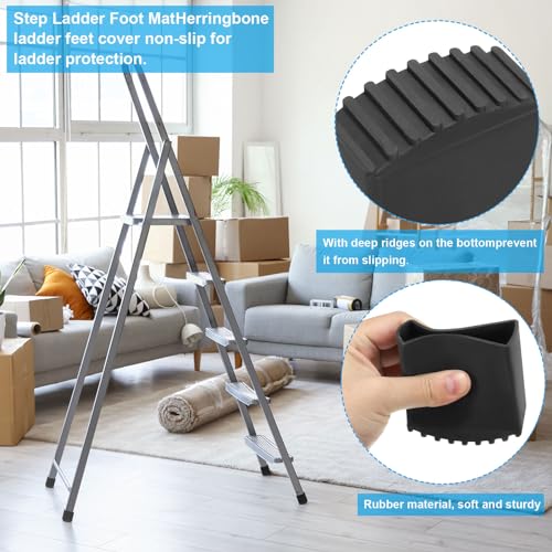 PATIKIL Step Ladder Foot Mat, 2 Pack Herringbone Ladder Feet Cover Non-Slip Rubber Cap Thick Ladder Leg Accessories Replacement for Ladder Protection, Black