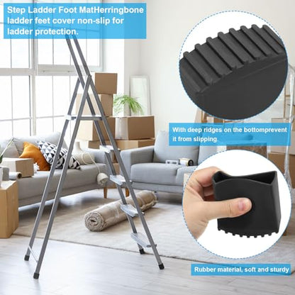 PATIKIL Step Ladder Foot Mat, 2 Pack Herringbone Ladder Feet Cover Non-Slip Rubber Cap Thick Ladder Leg Accessories Replacement for Ladder Protection, Black