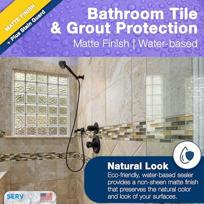 Serveon Sealants Kitchen & Bathroom Sealer Plus Stain Guard (Matte Finish - 1 Quart, 32 Ounce) Commercial Grade Tile Grout Waterproof Sealant - Granite Countertop Natural Stone Shower Floors H2900C
