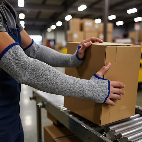 G & F PRODUCTS 100% Kevlar fiber by DuPont Cut Resistant Knit Sleeve, Sold by 6-piece pack - color: Cut Level 5 With Thumslot 18 Inch Grey