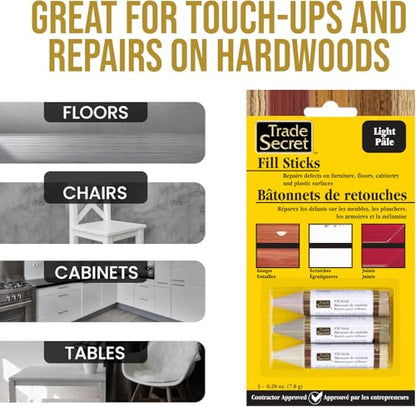 Wood Scratch Repair Fill Stick for Light Surfaces (Set of 3), Great for Touch-Ups and Repairs on Hardwoods Floors, Furniture, Cabinets and Plastic Surfaces. - color: Light Tones