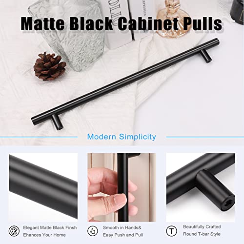 KNOBWELL 6 Pack 10" Black Cabinet Handles Euro Style Stainless Steel Modern Long Kitchen Cabinet Door Pulls, Overall Length 12-3/5" - color: Black, size: 10 inch(256mm)