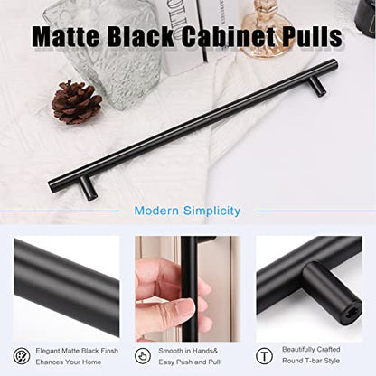 KNOBWELL 6 Pack 10" Black Cabinet Handles Euro Style Stainless Steel Modern Long Kitchen Cabinet Door Pulls, Overall Length 12-3/5" - color: Black, size: 10 inch(256mm)