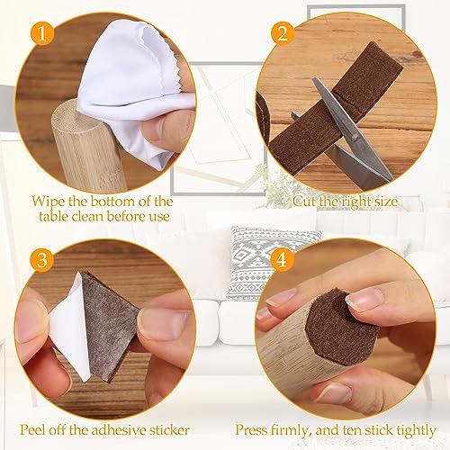 Zonon 4 Rolls 120 Inch Felt Strip with Adhesive Backing Felt Tapes Furniture Strip Rolls Self Stick Heavy Duty Polyester for Protecting Furniture and DIY Adhesive(Dark Brown,1 Inch) - color: Dark Brown, size: 1 Inch