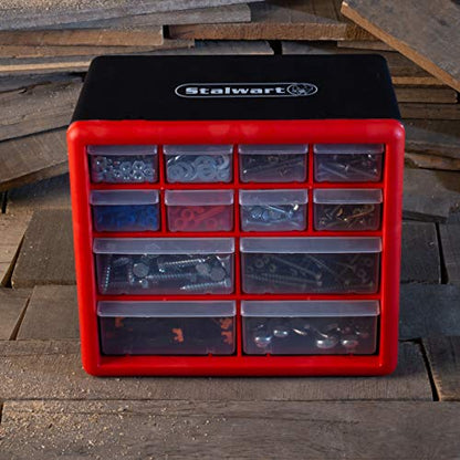 Stalwart - 75-ST6067 Storage Drawers-12 Compartment Organizer Desktop or Wall Mount Container- 4 Large and 8 Small Bins for Hardware, Beads, Jewelry, and More by - style: 12 Drawers