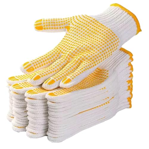 Safety Work Gloves with Anti-slip Dots 12 Pairs White Polyester Knitted Gloves for Garage Warehouse Industrial Gardening - color: Yellow