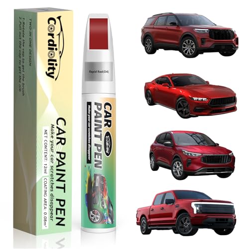 Car Touch Up Paint Rapid Red(D4) for Ford, Color Accurate Car Scratch Repair Remover Pen Fix Auto Paint Chips and Nicks - color: Rapid Red(D4)for Econoline/Edge/Escape/Expedition/Explorer/F-Series/Fusion/Mustang/Ranger/Transit Connect/Transit/Bronco/Maver