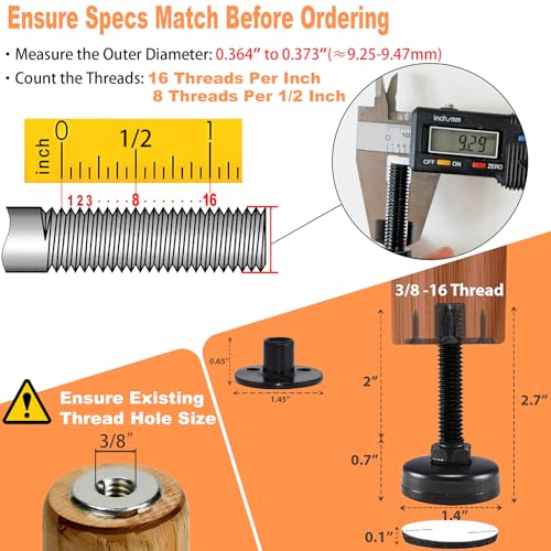 NEWBYTEK Furniture Leveling Feet Heavy Duty, Adjustable Furniture Feet Levelers Screw on Heavy Duty Desk/Chair/Cabinet/Dresser/Bench Leg Leveler, Round T-Nut Kit 3/8”-16 Thread (4 Pack, Black) - size: LONG, 4 Pack
