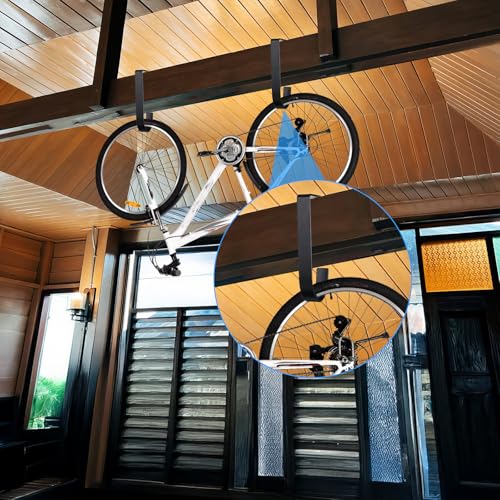 6 Pack Heavy Duty Bike Hooks for Garage Ceiling, Garage Ceiling Hooks with Screws, 70 lbs Capacity Each, Strong Iron Construction for Overhead Organization