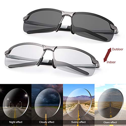 YIMI Men Photochromic Polarized Sports Sunglasses Cycling Fishing Driving Glasses UV Protection Eyeglasses Anti Glare Eyewear - color: 3043 Gun Color