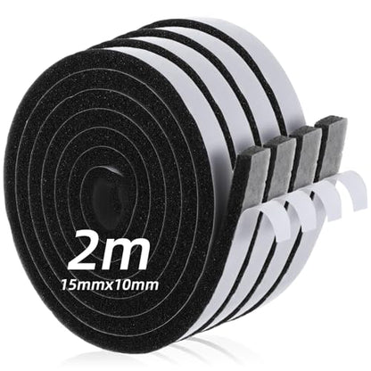 26.24ft Self Adhesive Foam Tape Weatherstrip, 4 roll 0.59inx0.39in x 6.56Ft/Roll, High Density Foam Insulation Strips Seal Weather Stripping Strong Adhesive Door Window Sound Isolation