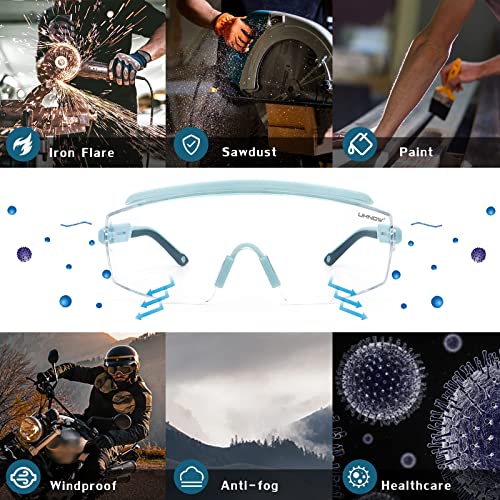 UKNOW Safety Goggles Over Glasses, Safety Glasses Anti Fog Wraparound Eye Protection, Protective Eyewear ANSI Z87.1 - color: Baby Blue