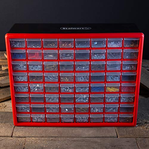 64-Drawer Storage Organizer - Plastic Drawers for Organization - Desktop or Wall-Mounted Container for Hardware, Tools, and Beads by Stalwart (Red) - style: 64 Drawers